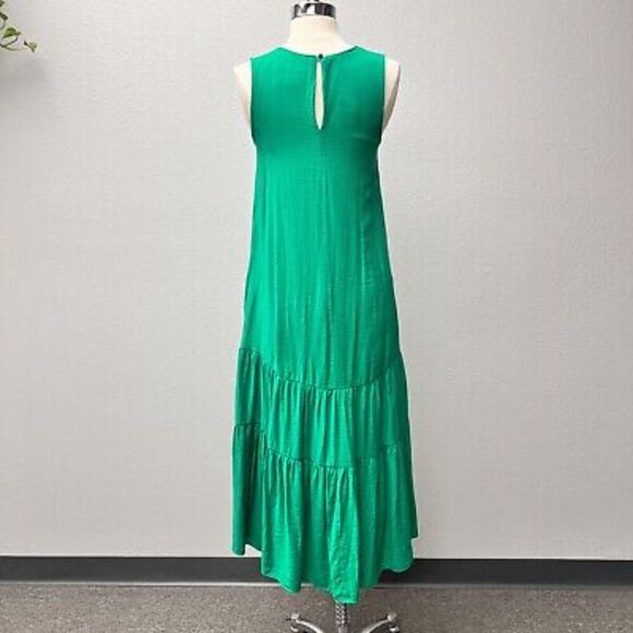 Kelly Green Anthropologie Maeve Tiered High-Low Sleeveless Midi Dress (NWT) - Picture 2 of 5
